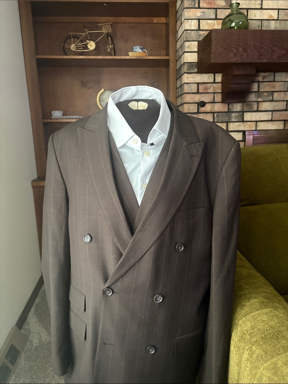 Men's Double-Breasted 3-Piece Pinstripe Suit in Brown